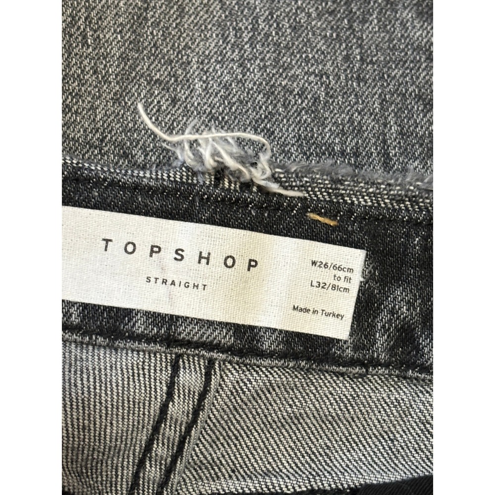 Topshop Straight Leg Jeans Faded Black Raw Hem W26 L32 02N31RWBK - Picture 4 of 6